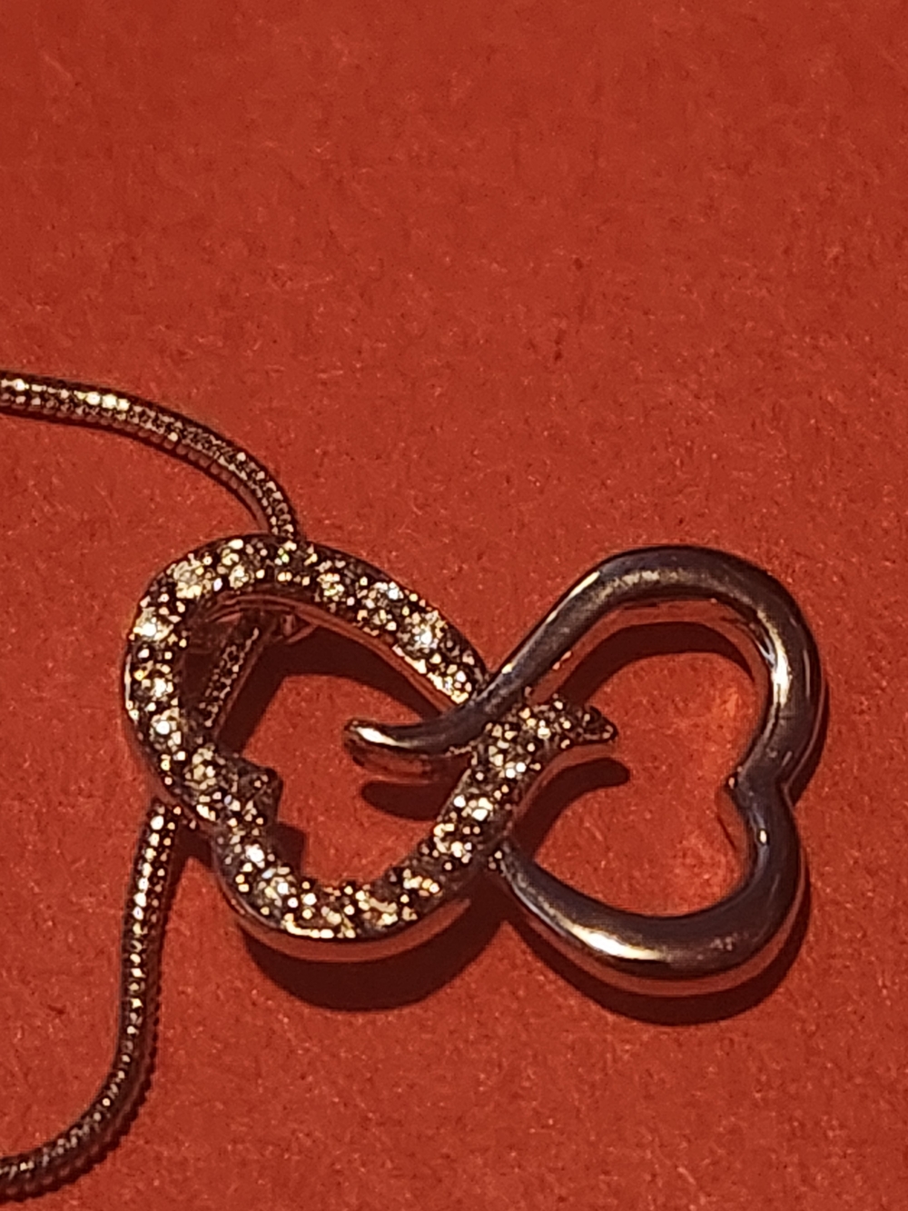 Silver Double Heart Pendant Necklace with Cubic Zirconia - Silver